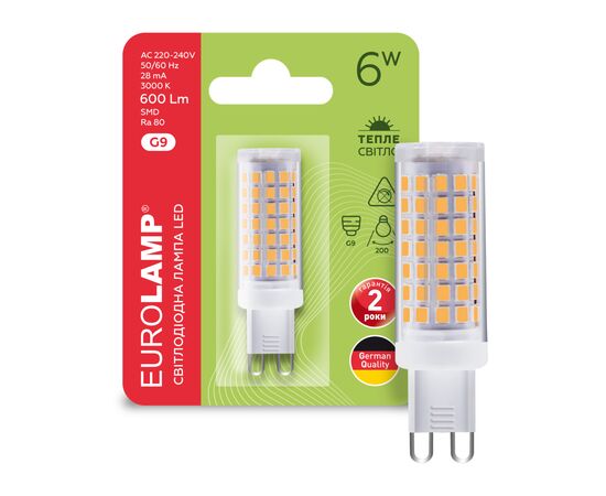 Лампочка Eurolamp LED G9 6W 600Lm 3000K (LED-G9-0630(220)), изображение 2 Лампочка Eurolamp LED G9 6W 600Lm 3000K (LED-G9-0630(220)), изображение 2