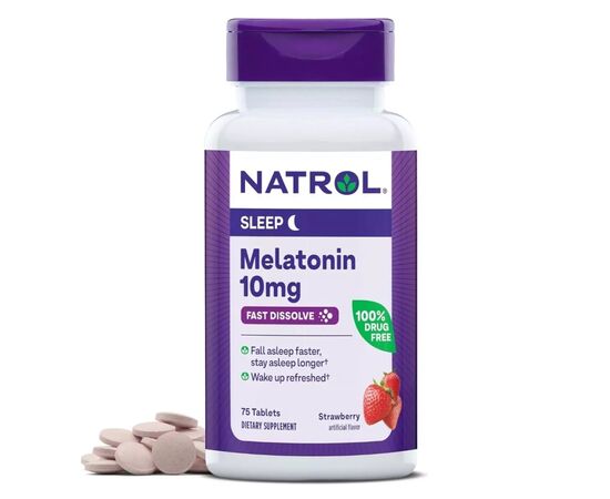 Аминокислота Natrol Мелатонин быстрорастворимый, 10 мг, вкус клубники, Melatonin (NTL07164)
