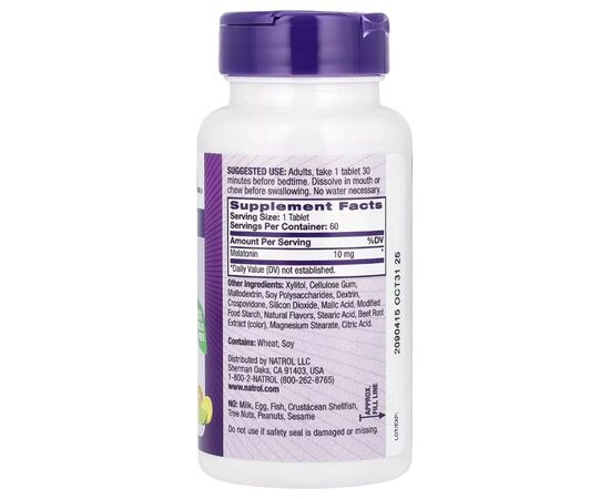 Амінокислота Natrol Мелатонін швидкорозчинний, 10 мг, цитрусовий смак, Melat (NTL-07668), зображення 2 Амінокислота Natrol Мелатонін швидкорозчинний, 10 мг, цитрусовий смак, Melat (NTL-07668), зображення 2