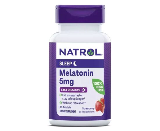 Аминокислота Natrol Мелатонин быстрорастворимый, 5 мг, вкус клубники, Melatonin, (NTL07168)