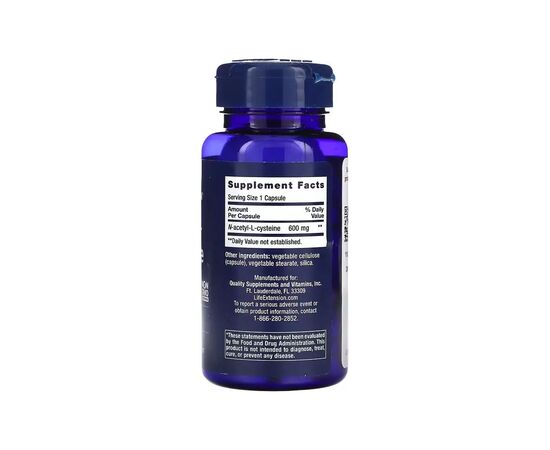 Аминокислота Life Extension N-ацетил-L-цистеин, 600 мг, NAC N-Acetyl-L-Cysteine, 60 капсул (LEX-15436), изображение 2 Аминокислота Life Extension N-ацетил-L-цистеин, 600 мг, NAC N-Acetyl-L-Cysteine, 60 капсул (LEX-15436), изображение 2