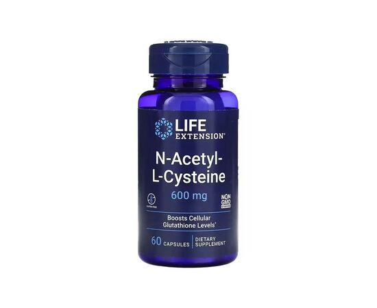 Аминокислота Life Extension N-ацетил-L-цистеин, 600 мг, NAC N-Acetyl-L-Cysteine, 60 капсул (LEX-15436)