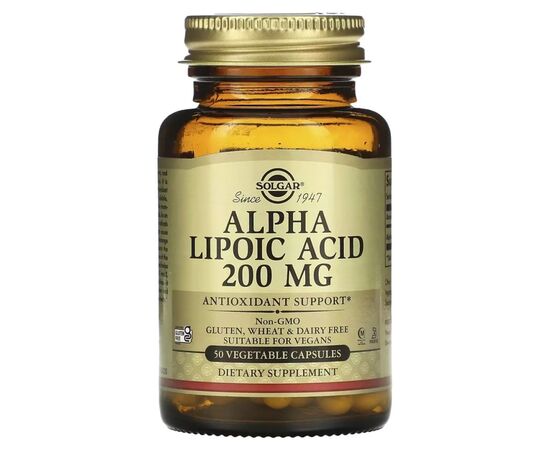 Антиоксидант Solgar Альфа-ліпоєва кислота, 200 мг, Alpha Lipoic Acid, 50 вегетеріанс (SOL-00058)