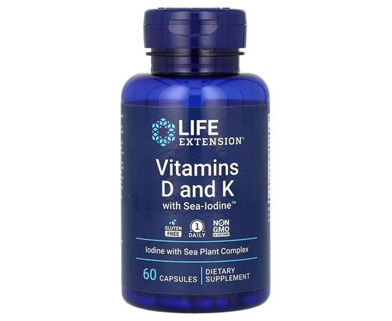 Витамин Life Extension Витамин D и K с морским йодом, Vitamins D and K with Sea-Iodine, 60 капсу (LEX-20406)