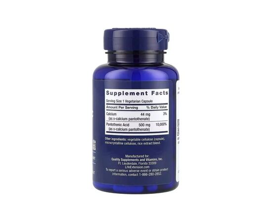 Витамин Life Extension Пантотеновая кислота, Витамин B5, 500 мг, Pantothenic Acid, 100 вег (LEX-20281), изображение 2 Витамин Life Extension Пантотеновая кислота, Витамин B5, 500 мг, Pantothenic Acid, 100 вег (LEX-20281), изображение 2