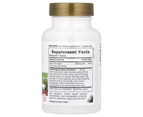 Вітамін Natures Plus Фолат, 400 мкг, Folate, Source of Life Garden, 60 вегетаріанських капсул (NAP-30751), зображення 2 Вітамін Natures Plus Фолат, 400 мкг, Folate, Source of Life Garden, 60 вегетаріанських капсул (NAP-30751), зображення 2