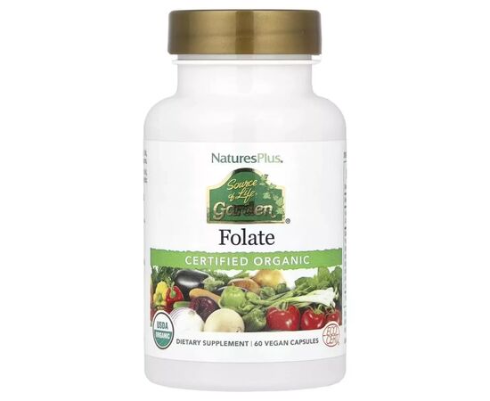 Вітамін Natures Plus Фолат, 400 мкг, Folate, Source of Life Garden, 60 вегетаріанських капсул (NAP-30751)