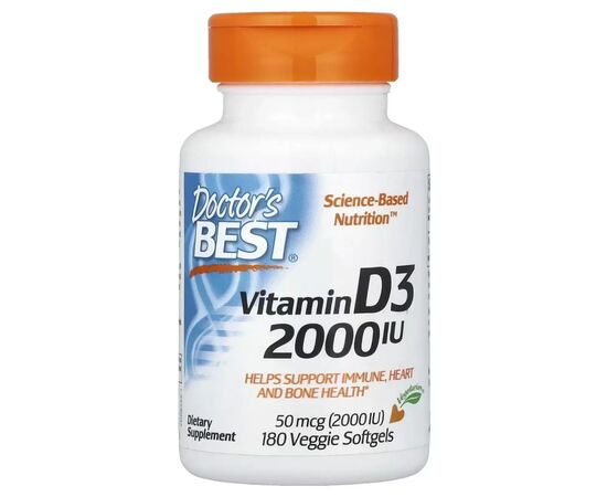 Витамин Doctor's Best Витамин D3, 2000 МЕ, Vitamin D3, 180 вегетарианских капсул (DRB-00535)
