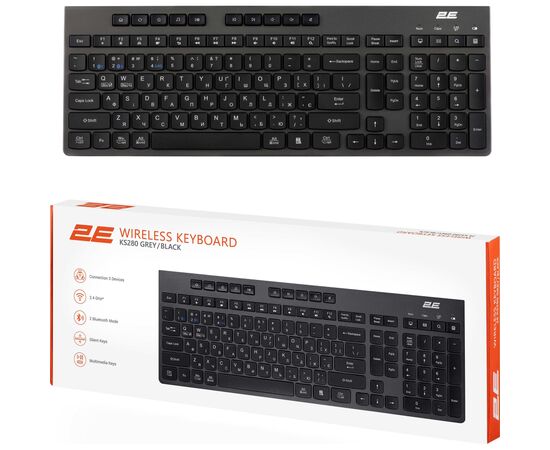 Клавиатура 2E KS280 Wireless/Bluetooth Black-Gray (2E-KS280WBGR_UA), изображение 10 Клавиатура 2E KS280 Wireless/Bluetooth Black-Gray (2E-KS280WBGR_UA), изображение 10