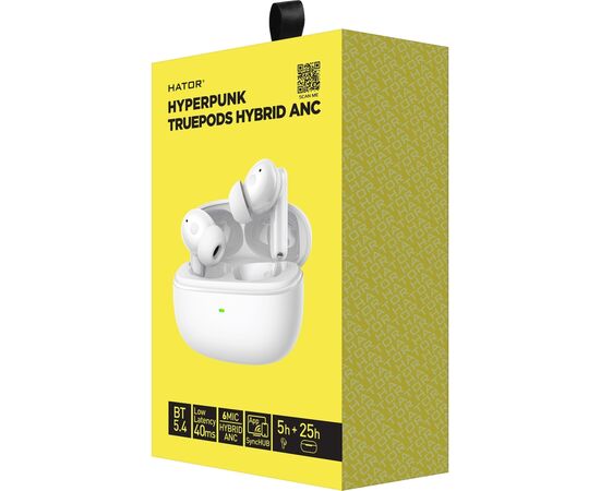 Наушники Hator Truepods Hybrid ANC White (HTA432), изображение 5 Наушники Hator Truepods Hybrid ANC White (HTA432), изображение 5