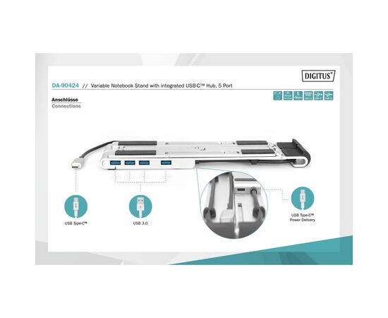 Подставка для ноутбука Digitus Variable Notebook Stand, до 17", USB-C Dock 5-Port (DA-90424), изображение 11 Подставка для ноутбука Digitus Variable Notebook Stand, до 17", USB-C Dock 5-Port (DA-90424), изображение 11