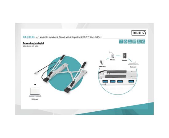 Подставка для ноутбука Digitus Variable Notebook Stand, до 17", USB-C Dock 5-Port (DA-90424), изображение 12 Подставка для ноутбука Digitus Variable Notebook Stand, до 17", USB-C Dock 5-Port (DA-90424), изображение 12