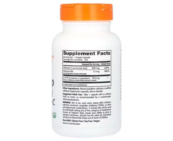 Аминокислота Doctor's Best 5-HTP (Гидрокситриптофан) c витаминами B6 и C, 5-HTP with Vitamins B6&C, (DRB-00120), изображение 2 Аминокислота Doctor's Best 5-HTP (Гидрокситриптофан) c витаминами B6 и C, 5-HTP with Vitamins B6&C, (DRB-00120), изображение 2
