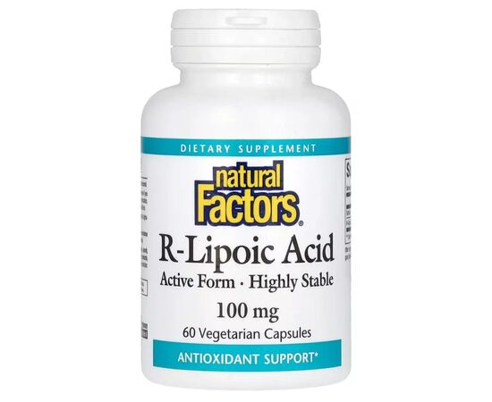 Антиоксидант Natural Factors R-ліпоєва кислота, 100 мг, R-Lipoic Acid+, 60 вегетаріанських кап (NFS-02094)