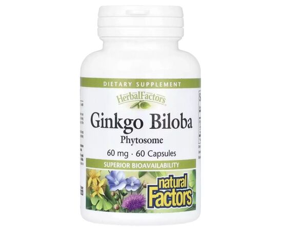 Витаминно-минеральный комплекс Natural Factors Гинкго Билоба, фитосомы, 60 мг, Ginkgo Biloba, Phytosome, 60 капсул (NFS-04805)