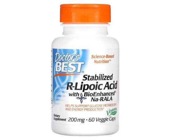 Витаминно-минеральный комплекс Doctor's Best R-липоевая кислота, 200 мг, Stabilized R-Lipoic Acid with BioEnhanced Na-RALA, 60 (DRB-00278)