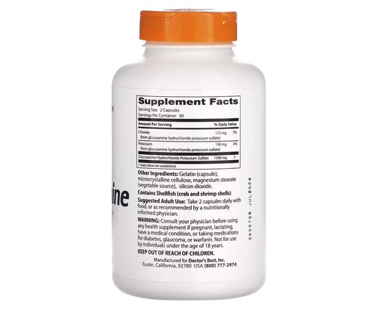 Вітамінно-мінеральний комплекс Doctor's Best Глюкозамін Сульфат, 750 мг, Glucosamine Sulfate, 180 капсул (DRB-00086), зображення 2 Вітамінно-мінеральний комплекс Doctor's Best Глюкозамін Сульфат, 750 мг, Glucosamine Sulfate, 180 капсул (DRB-00086), зображення 2