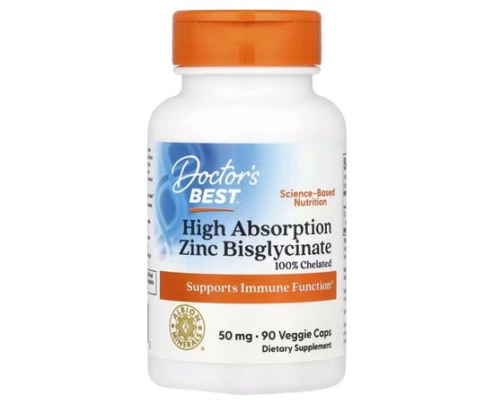 Вітамінно-мінеральний комплекс Doctor's Best Цинк бісгліцинат, 50 мг, Zinc Bisglycinate, 90 вегетаріанських кап (DRB-00573)