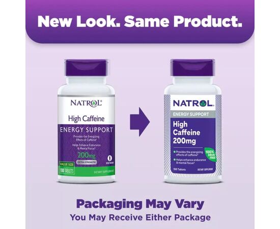 Витаминно-минеральный комплекс Natrol Кофеин высокоэффективный, 200 мг, High Caffeine, 100 таблеток (NTL-04794), изображение 3