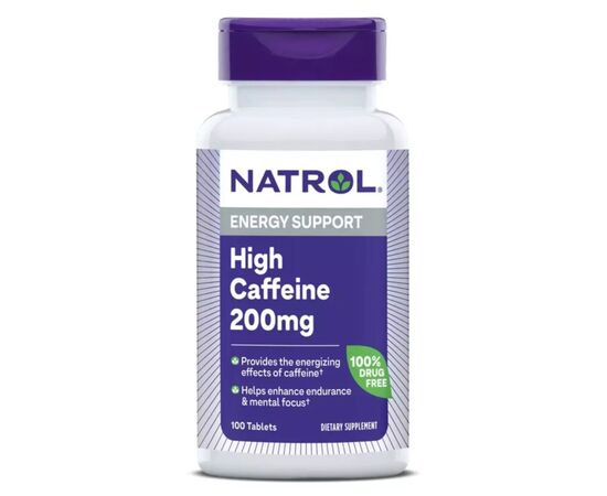 Витаминно-минеральный комплекс Natrol Кофеин высокоэффективный, 200 мг, High Caffeine, 100 таблеток (NTL-04794), изображение 4