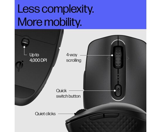 Мышка HP 690 Rechargeable Bluetooth Black (7M1D4AA), изображение 4 Мышка HP 690 Rechargeable Bluetooth Black (7M1D4AA), изображение 4