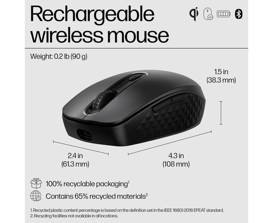 Мышка HP 690 Rechargeable Bluetooth Black (7M1D4AA), изображение 7 Мышка HP 690 Rechargeable Bluetooth Black (7M1D4AA), изображение 7