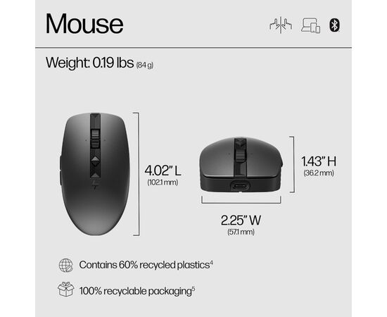 Мышка HP 710 Silent Rechargeable Wireless Black (6E6F2AA), изображение 3 Мышка HP 710 Silent Rechargeable Wireless Black (6E6F2AA), изображение 3