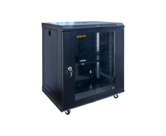 Шкаф настенный GEAR 12U 19'' 600x600x600 мм, + полка 19", black (GWMSN-12U-600-600), изображение 2 Шкаф настенный GEAR 12U 19'' 600x600x600 мм, + полка 19", black (GWMSN-12U-600-600), изображение 2