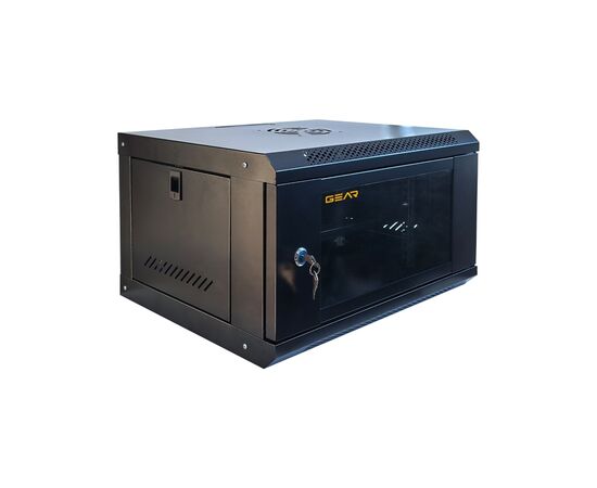 Шкаф настенный GEAR 6U 19'' 600x600x300 мм, + полка 19", black (GWMSN-6U-600-600), изображение 2 Шкаф настенный GEAR 6U 19'' 600x600x300 мм, + полка 19", black (GWMSN-6U-600-600), изображение 2