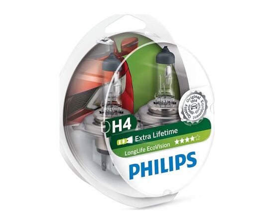 Автолампа Philips H4 LongLife EcoVision, 2шт (12342LLECOS2)