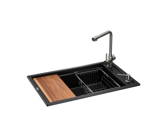 Мойка кухонная GRANADO Optimal Artes black shine (+ змішувач Badalona LUX inox + дозатор Redondo inox + ко (ksg1201)