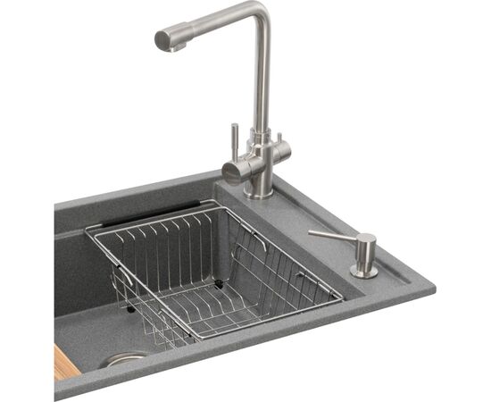Мойка кухонная GRANADO Optimal Estella grafito (+ змішувач Badalona LUX inox + дозатор Redondo inox + кошик+дошка) (ksg0209), изображение 2 Мойка кухонная GRANADO Optimal Estella grafito (+ змішувач Badalona LUX inox + дозатор Redondo inox + кошик+дошка) (ksg0209), изображение 2