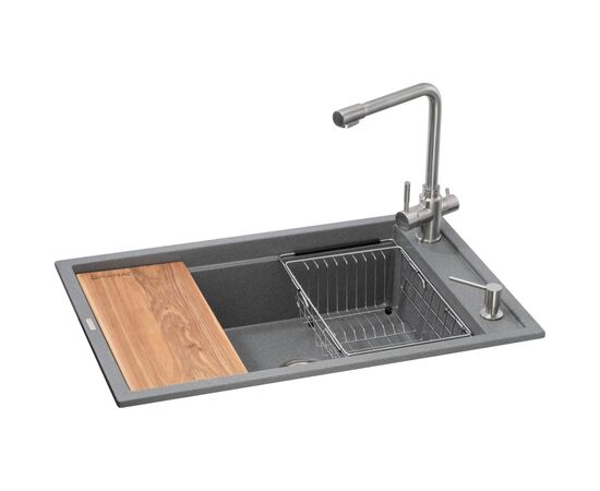 Мойка кухонная GRANADO Optimal Estella grafito (+ змішувач Badalona LUX inox + дозатор Redondo inox + кошик+дошка) (ksg0209)