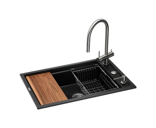 Мойка кухонная GRANADO Royal Artes black shine (+ подрібнювач Algar 1000 + змішувач Ferrol inox + дозатор Redondo inox (ksg1301)