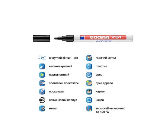 Маркер Edding Paint 1-2 мм круглый черный (e-751/01), изображение 4 Маркер Edding Paint 1-2 мм круглый черный (e-751/01), изображение 4