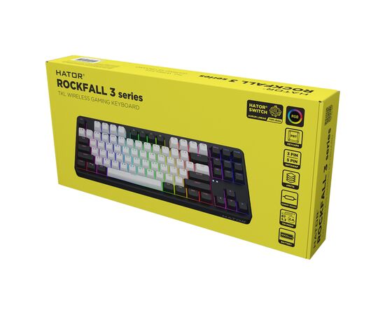 Клавиатура Hator Rockfall 3 Mecha TKL QMK/VIA Orange Wireless Black (HTK850UA), изображение 6 Клавиатура Hator Rockfall 3 Mecha TKL QMK/VIA Orange Wireless Black (HTK850UA), изображение 6