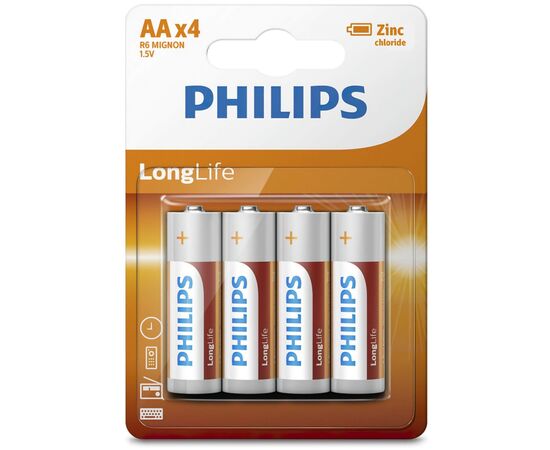 Батарейка Philips AA R6 LongLife Zinc Carbon * 4 (R6L4B/10)