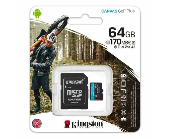 Карта памяти Kingston 64GB microSDXC class 10 UHS-I U3 A2 Canvas Go Plus (SDCG3/64GB), изображение 3 Карта памяти Kingston 64GB microSDXC class 10 UHS-I U3 A2 Canvas Go Plus (SDCG3/64GB), изображение 3