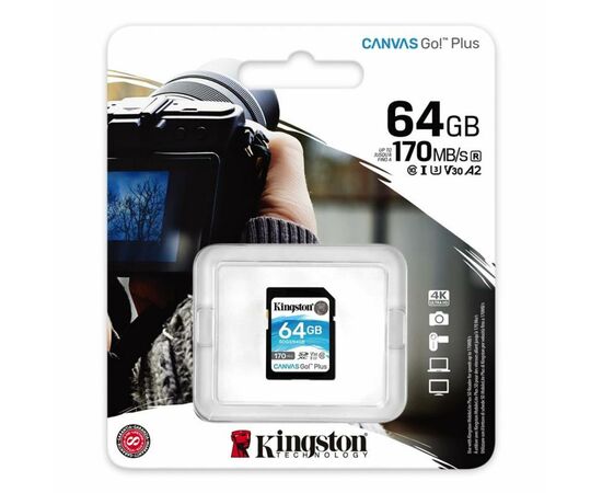 Карта памяти Kingston 64GB SDXC class 10 UHS-I U3 Canvas Go Plus (SDG3/64GB), изображение 3 Карта памяти Kingston 64GB SDXC class 10 UHS-I U3 Canvas Go Plus (SDG3/64GB), изображение 3