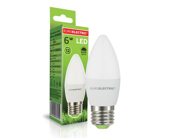 Лампочка EUROELECTRIC LED CL 6W 490Lm E27 4000K (LED-CL-06274(EE)), изображение 2 Лампочка EUROELECTRIC LED CL 6W 490Lm E27 4000K (LED-CL-06274(EE)), изображение 2