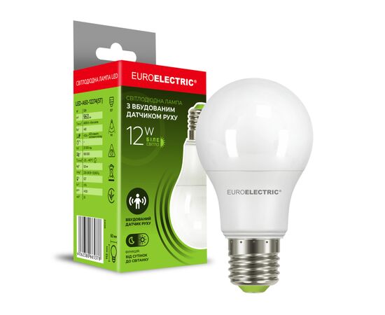 Лампочка EUROELECTRIC LED A60 12W 960Lm SENSOR E27 4000K с датчик (LED-A60-12274(ST)), изображение 2 Лампочка EUROELECTRIC LED A60 12W 960Lm SENSOR E27 4000K с датчик (LED-A60-12274(ST)), изображение 2