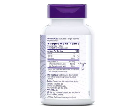 Витаминно-минеральный комплекс Natrol Омега-3 Рыбий Жир, 1000 мг, Omega-3 Fish Oil, 90 желатиновых капсул (NTL00928), изображение 2 Витаминно-минеральный комплекс Natrol Омега-3 Рыбий Жир, 1000 мг, Omega-3 Fish Oil, 90 желатиновых капсул (NTL00928), изображение 2