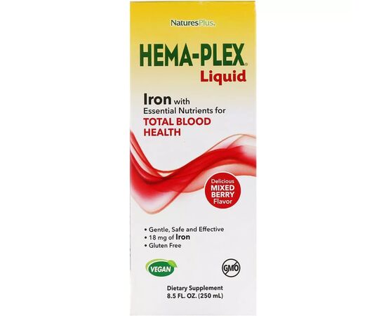 Витаминно-минеральный комплекс Natures Plus Жидкий комплекс Hema-Plex с железом, Liquid iron, 250 мл. (NAP-37687)