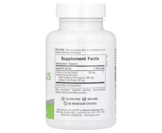 Витаминно-минеральный комплекс Natures Plus Клюква органическая, PRO Cranberry Plus, 60 капсул (NAP-39516), изображение 2 Витаминно-минеральный комплекс Natures Plus Клюква органическая, PRO Cranberry Plus, 60 капсул (NAP-39516), изображение 2