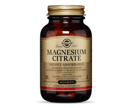 Мінерали Solgar Цитрат магнію, Magnesium citrate, 60 таблеток (SOL-59204)