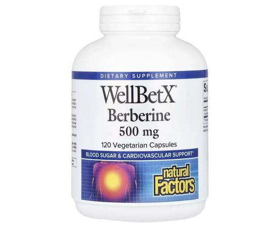 Витаминно-минеральный комплекс Natural Factors Берберин, 500 мг, WellBetX, Berberine, 120 вегетарианских капсул (NFS03543)