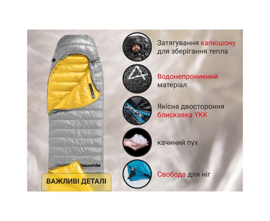 Спальный мешок Naturehike CW400 NH18C400-D, p-р L, жовто-сірий (6976507666848), изображение 8 Спальный мешок Naturehike CW400 NH18C400-D, p-р L, жовто-сірий (6976507666848), изображение 8