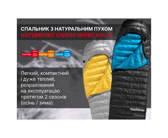 Спальный мешок Naturehike CW400 NH18C400-D, p-р L, чорно-блакитний (6976507666831), изображение 10 Спальный мешок Naturehike CW400 NH18C400-D, p-р L, чорно-блакитний (6976507666831), изображение 10