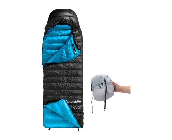 Спальный мешок Naturehike CW400 NH18C400-D, p-р L, чорно-блакитний (6976507666831), изображение 2 Спальный мешок Naturehike CW400 NH18C400-D, p-р L, чорно-блакитний (6976507666831), изображение 2
