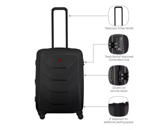 Чемодан Wenger Prymo, середня, пластик, 4 колеса, чорна (612537), изображение 5 Чемодан Wenger Prymo, середня, пластик, 4 колеса, чорна (612537), изображение 5